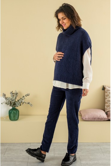 Pyjama turque à fleurs de grossesse et allaitement -3 pièces Taille taille  M COULEUR Bleu nuit