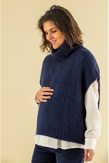 Pyjama turque à fleurs de grossesse et allaitement -3 pièces Taille taille  M COULEUR Bleu nuit
