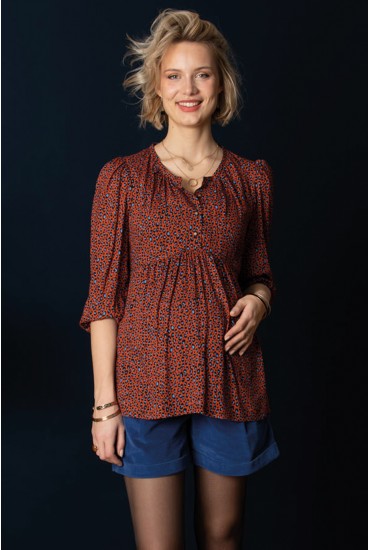 Blouse chic allaitement imprimé fauve